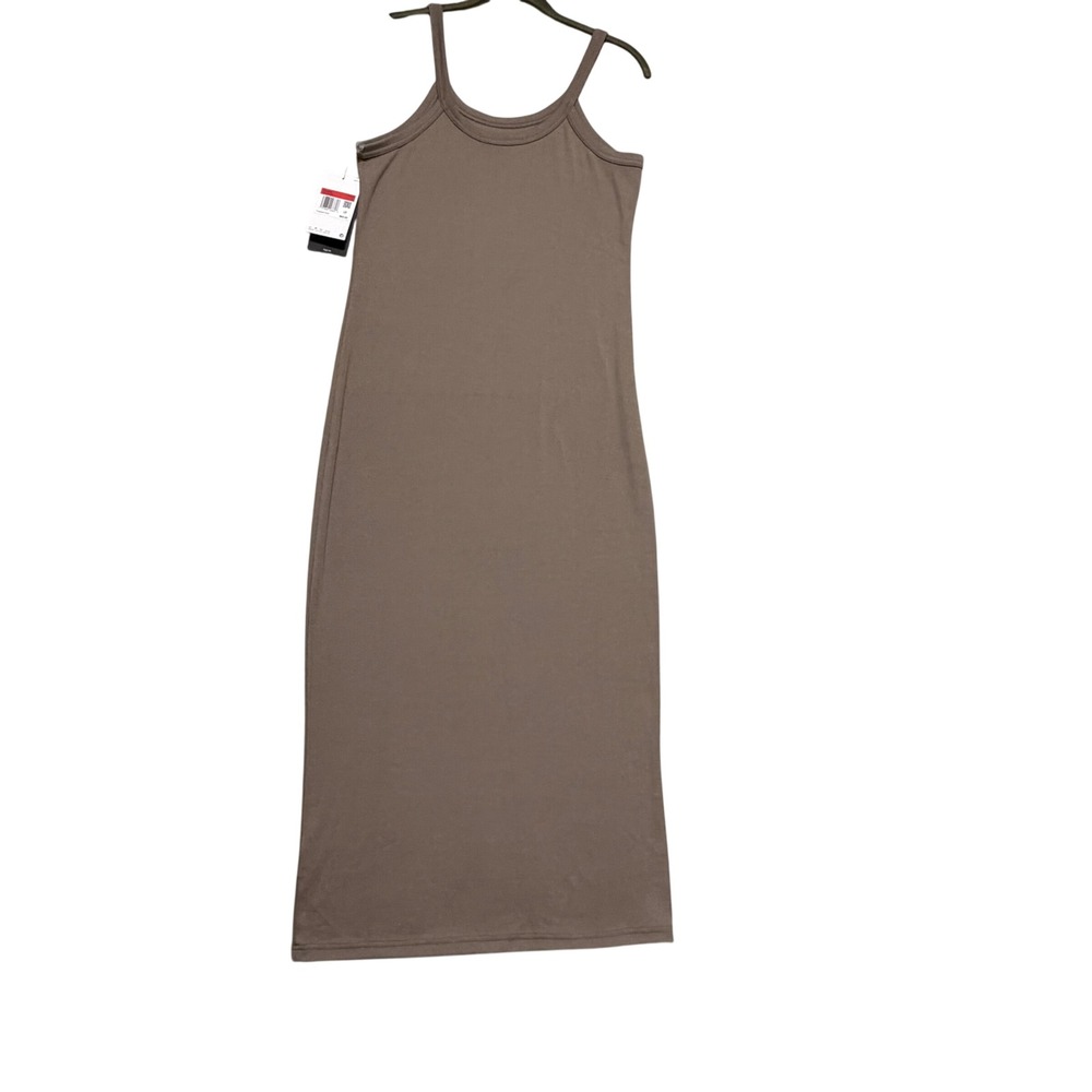 Nike Chill Knit Mini Rib Tank Maxi Dress Women Large Brown Tight Fit HJ0710-233 - Picture 2 of 11